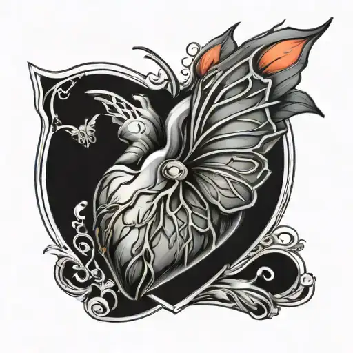 A new-school interpretation of an anatomical heart with butterfly wings tattoo design idea