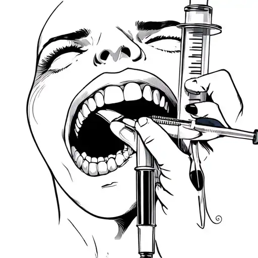 dentist on grief of teeth with a carpal syringe tattoo design idea