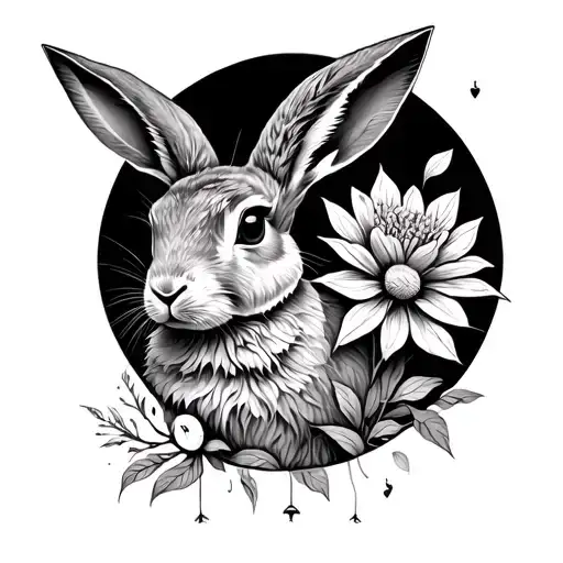 geometry hare flowers tattoo design idea