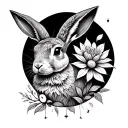 geometry hare flowers tattoo design idea