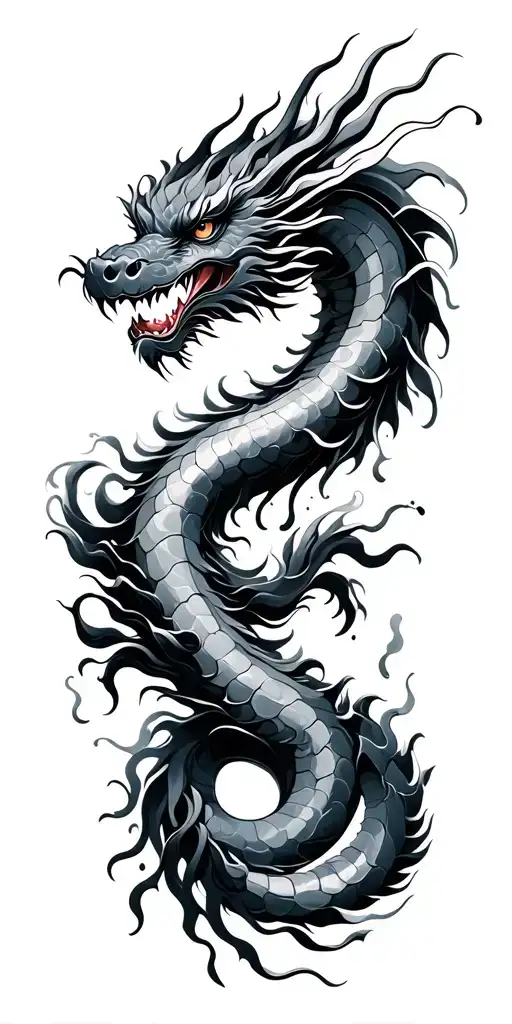 minimalist water flow with a Chinese dragon wrapped tattoo design idea