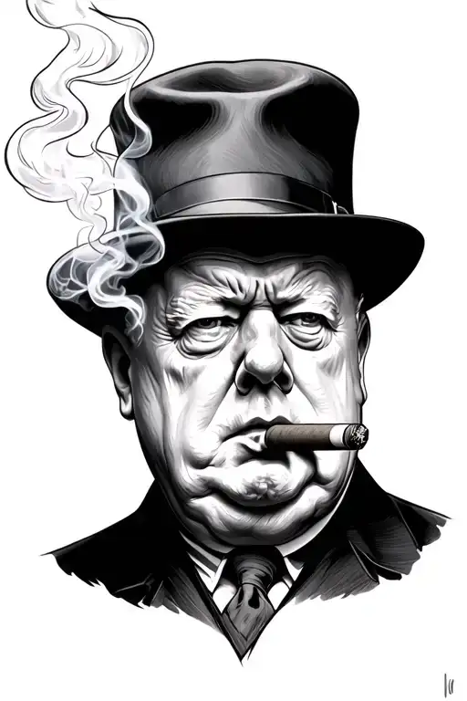 Winston Churchill smoking cigar tattoo design idea
