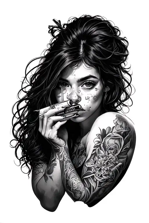 Girl doing drugs addicted tattoo design idea