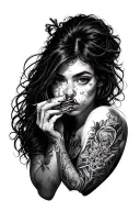 Girl doing drugs addicted tattoo design idea