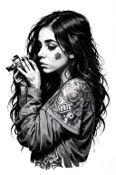 Girl doing drugs addicted tattoo design idea