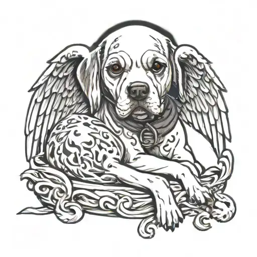 angel hugging dog and cancer tattoo design idea