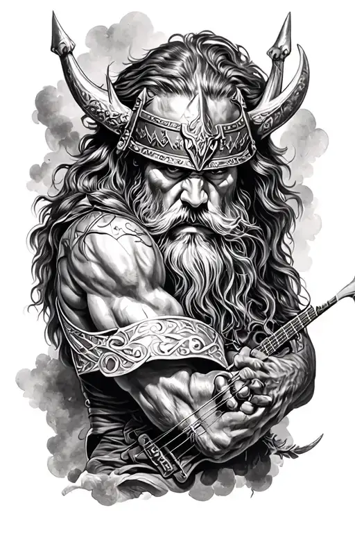 full arm sleeve tattoo, viking, music themed tattoo tattoo design idea