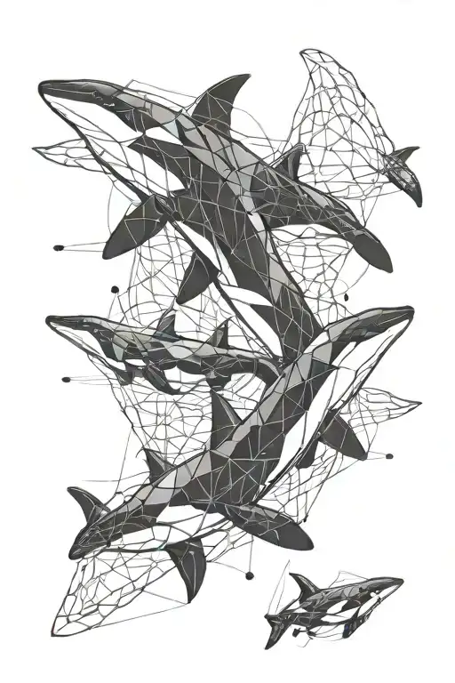 orca pod floating tattoo design idea