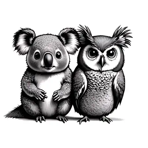 koala, quokka, owl and magpie holding tattoo design idea