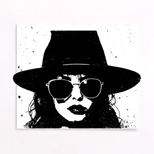 marla sunglases and hat fight club film banksy grafitti stencil black and white tattoo design idea