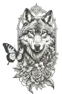 wolf and butterfly   tattoo design idea