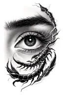 female eye , lightening storm , Scorpio and Gemini zodiac sign tattoo design idea