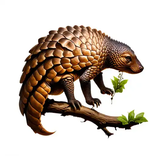 Pangolin holding onto a branch wrapped tattoo design idea
