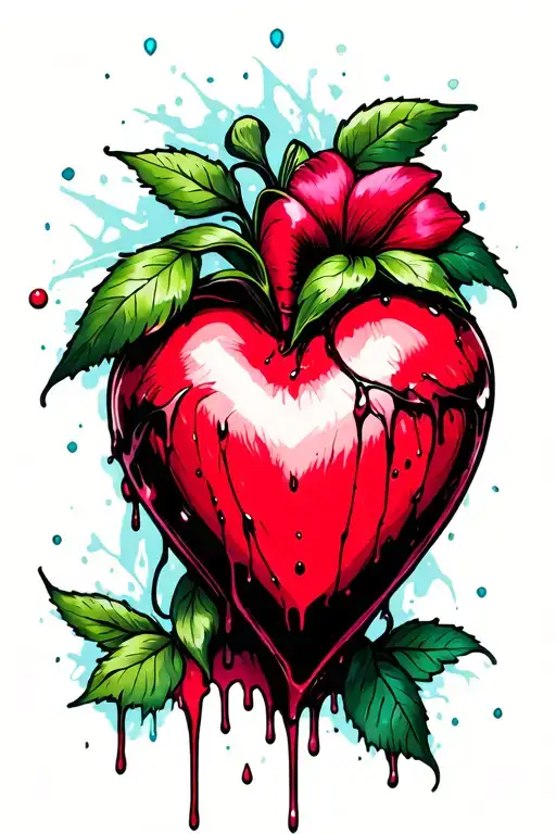 A bleeding heart flower with dripping ink effect, symbolizing lost love tattoo design idea