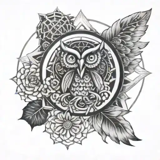 vishuddha chakra with owl tattoo design idea