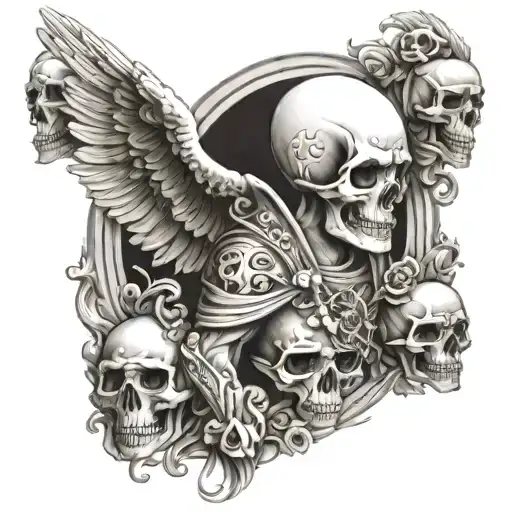 Gabriel arch angel with skulls at the bottom tattoo design idea