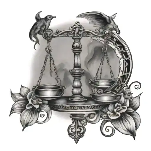 libra scales with pisces fish swimming tattoo design idea