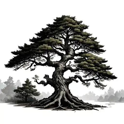 cypress tree intertwined with traditional tattoo design idea