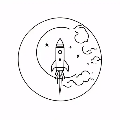 moon and rocket flying across tattoo design idea