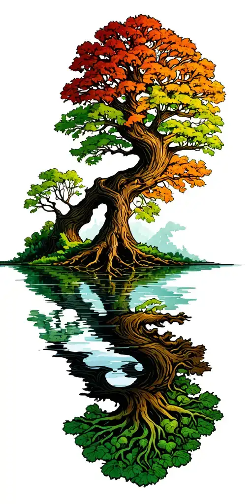 Irish tree of life with roots growing into a lake tattoo design idea
