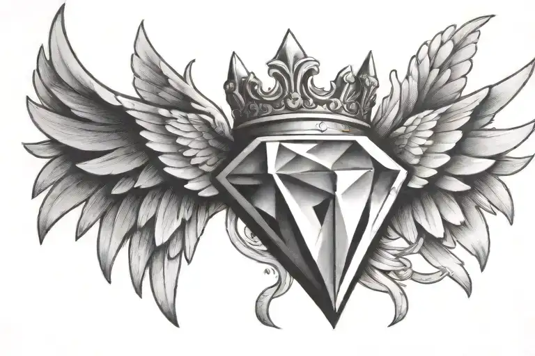 diamond crown and wings spread wide tattoo design idea