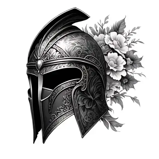 gladiator helmet adorned with intricate floral patterns tattoo design idea