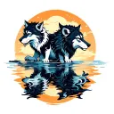 wolf and lion reflection on water tattoo design idea