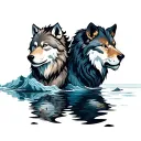 wolf and lion reflection on water tattoo design idea