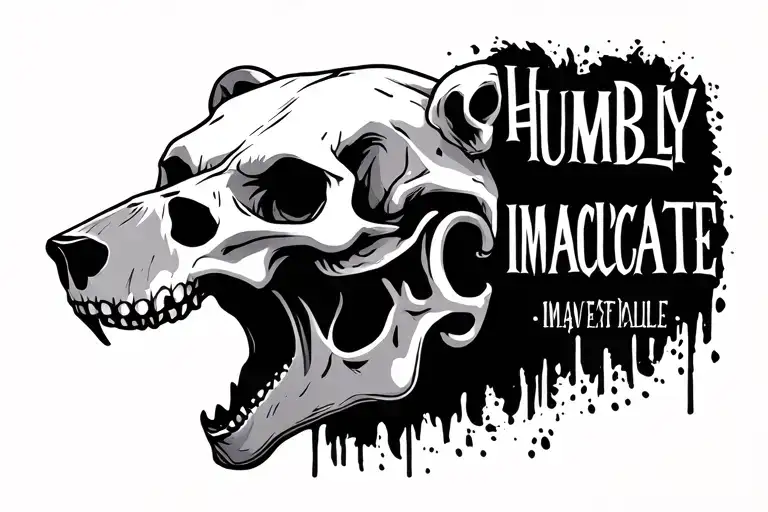 "Humbly immaculate" Bear skull tattoo design idea