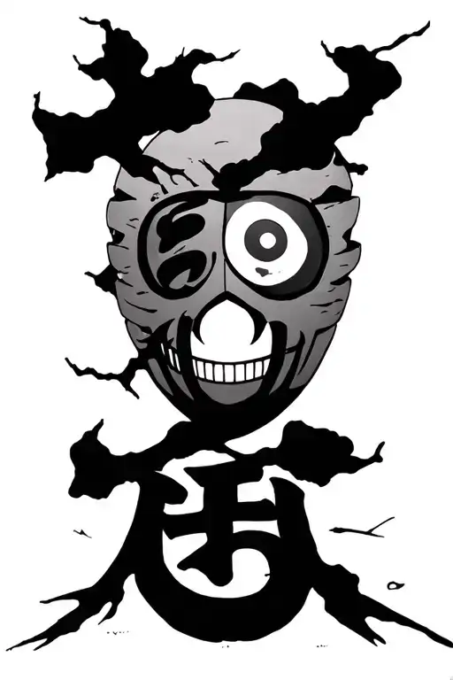base poison tree, obito mask with sharingan, gaara love kanji tattoo design idea