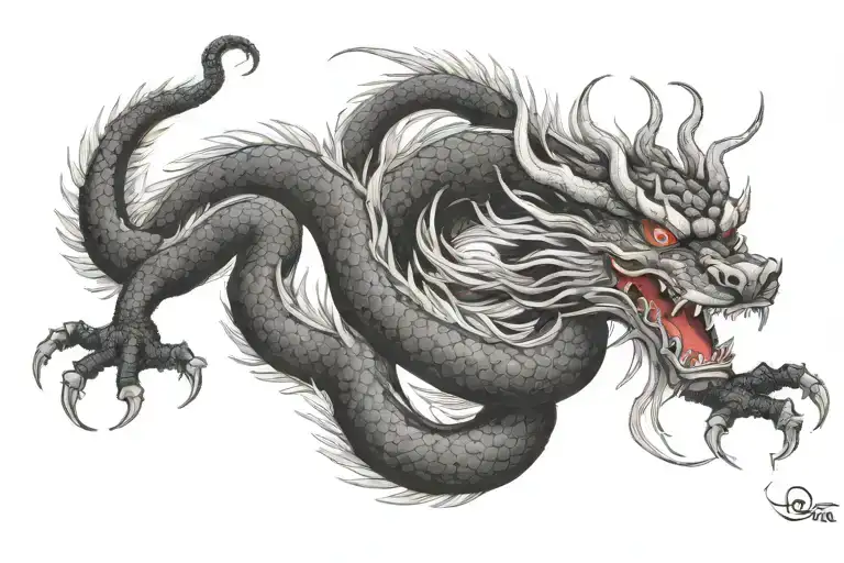 black japanesee dragon with long body and without wings tattoo design idea