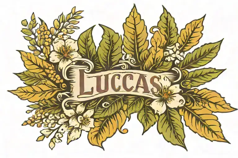 the name Lucas, small, nature, leafs, flowers tattoo design idea