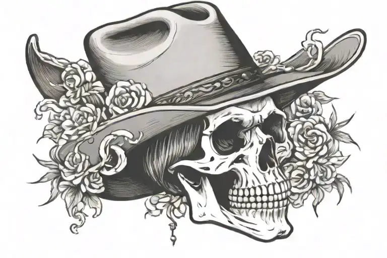 skeleton cowboy hat on top tattoo design idea