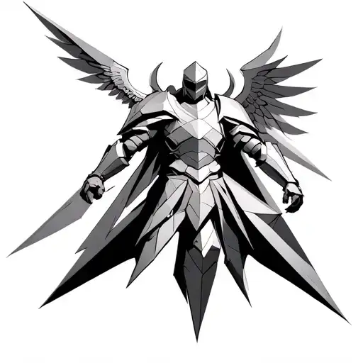 Full Armor Of God geometric style. the armour should be in seperate pieces connected by geometric lines and shapes tattoo design idea