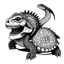 sugar skull, sea turtle and iguana with mayan calendar and ruins tattoo design idea