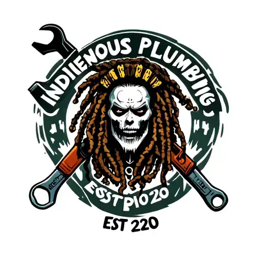 "Indigenous Plumbing EST 2020" dreadlocks native warrior and tool wrench  tattoo design idea