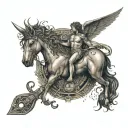 A tattoo combining elements of Greek mythology with medical tools, such as a centaur holding a scalpel or a phoenix rising from a medical cross tattoo design idea
