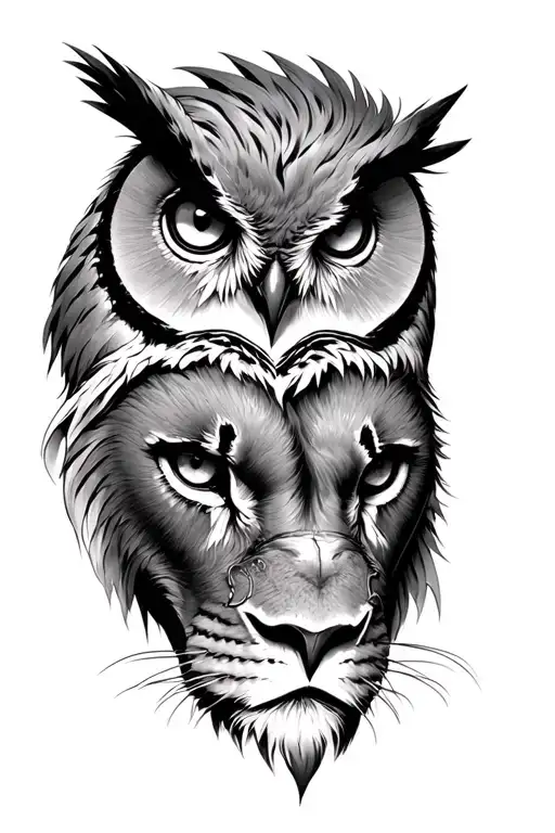 owl eye and lions eye with a scar tattoo design idea