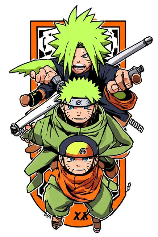 zoro and naruto and rockman and hxh tattoo design idea