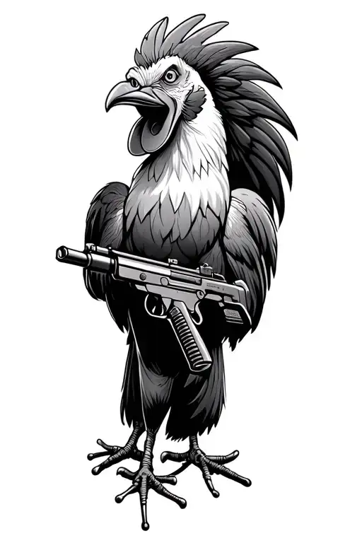 Foghorn leghorn shooting m60 machine gun tattoo design idea