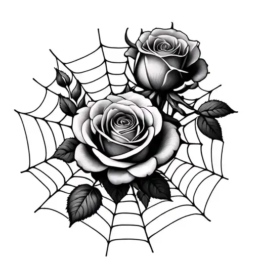 rose ontop of spider web design tattoo design idea