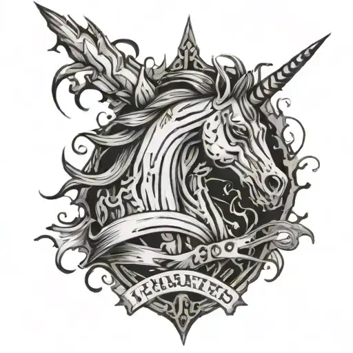 Fierce, type 1 diabetes blood symbol coming out of zombie unicorn horn, Name: LilliBelle, Date: 11/16/2006 tattoo design idea