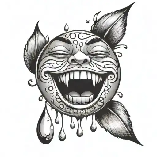 smiling through pain inside surrounded by tear drops tattoo design idea