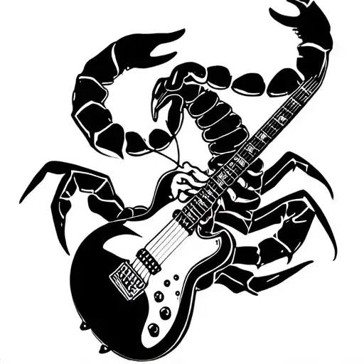 a scorpion playing electro guitar tattoo design idea