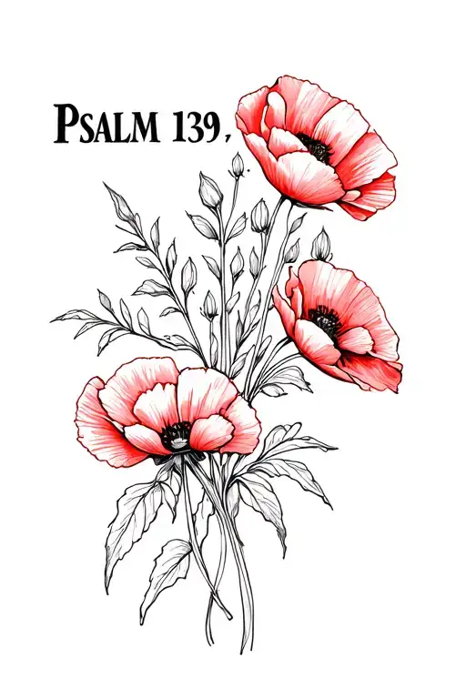 "Psalm 139" red poppy flowers entwined together tattoo design idea