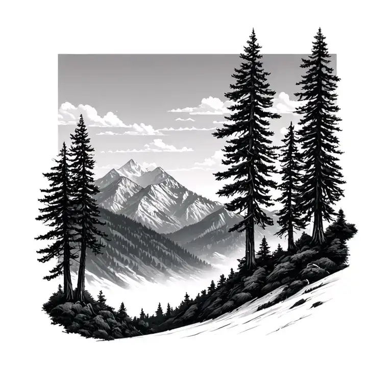 Mountain Ridgeline with Tall Pines tattoo design idea