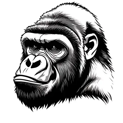 gorilla face with open mouth and teeth looking to the side tattoo design idea