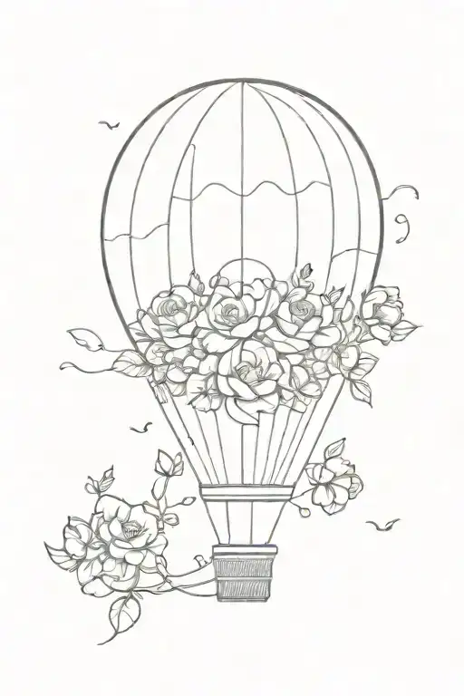 hot air balloon but the balloon is made of flowers tattoo design idea