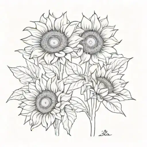3 sunflowers with the name Ella above tattoo design idea