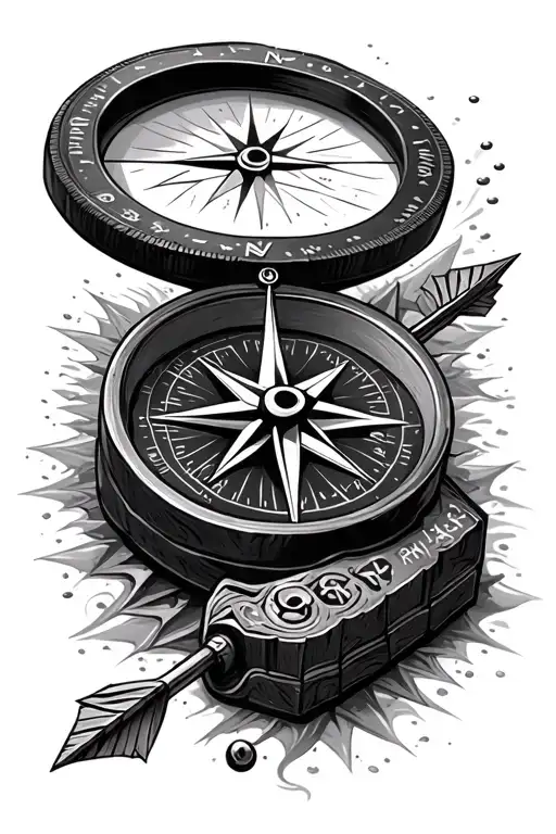 A compass-style tool with some bits (zeros and ones), an arrow, guiding the path to seek discomfort, enhancing life's sm tattoo design idea